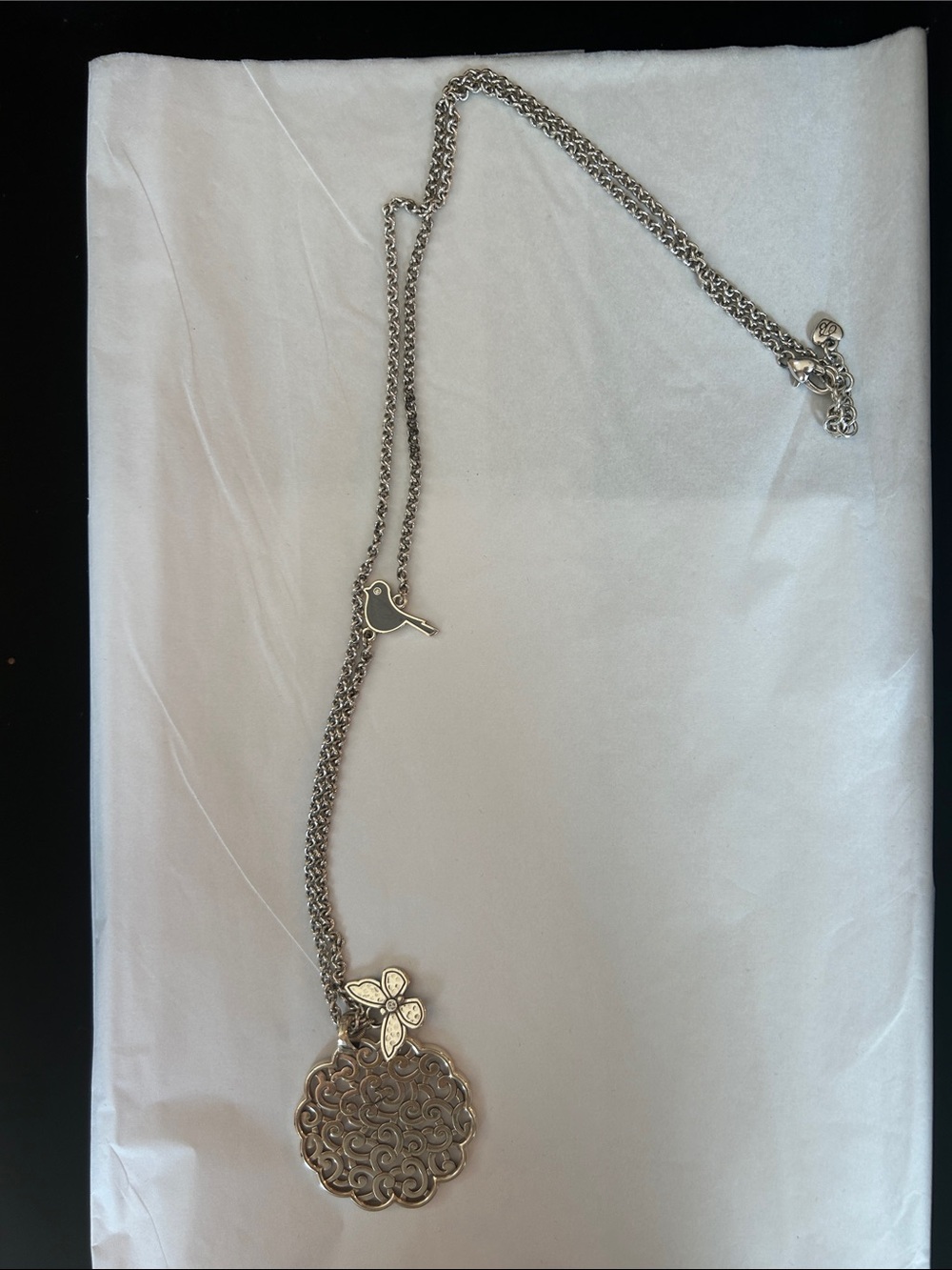 Brighton Silver-Tone Filigree Necklace with Mint Accents